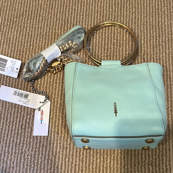 NWT THACKER le bucket mini leather satchel in mint brushed gold - Picture 2 of 14